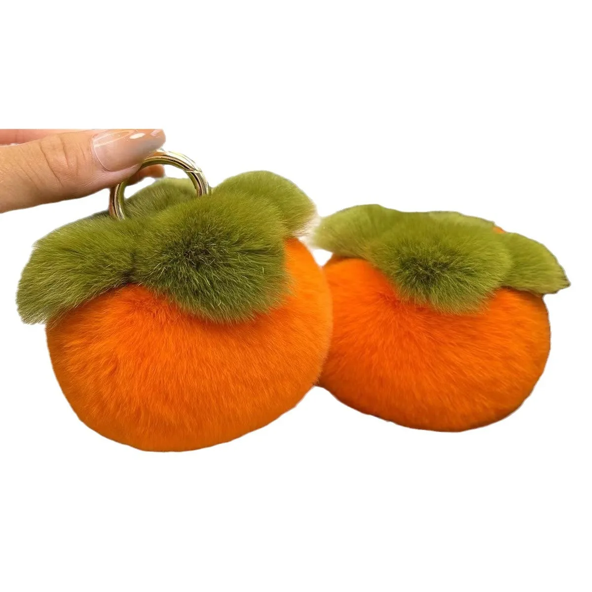 Fluffy Faux Rabbit Fur Keychain Good Luck Charm Car Decor Cute Persimmon Pendant Gift for Women Bags image 5