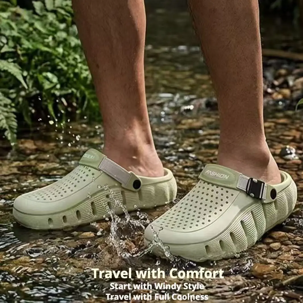 Herren-Lochschuhe, Rutschfeste Weichsohlen-EVA Zweifach Tragbare Coole Pantoffeln, Atmungsaktive Sommer-Outdoor-Strandschuhe – Detail 12