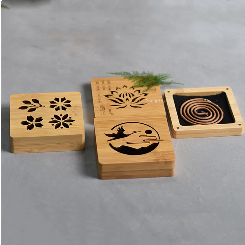 Bamboo Wooden Pan Incense Box Creative Hollow Out Retro Incense Burner DIY Household Indoor Incense Tea Ceremony Decoration