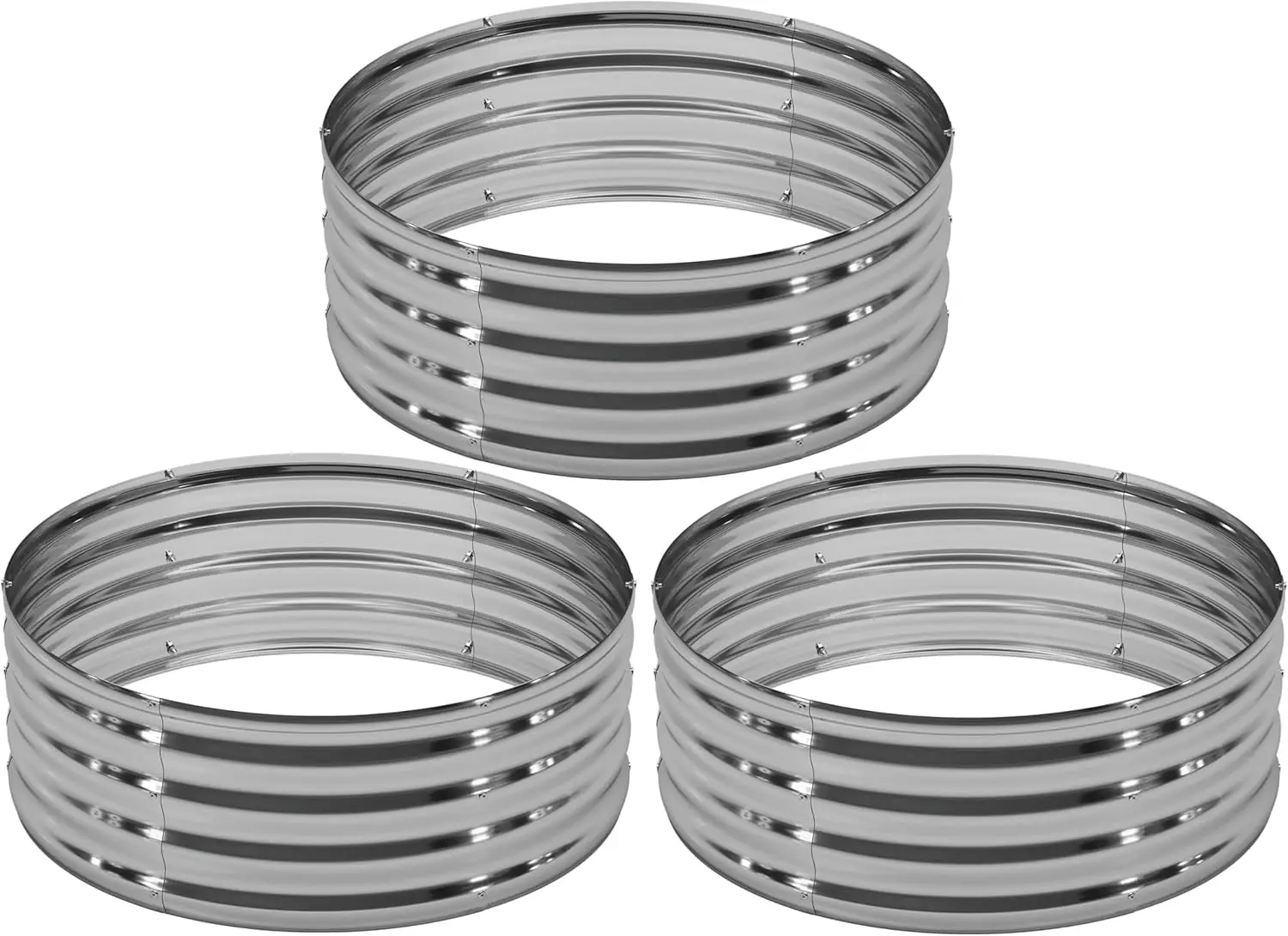 

3-Piece Galvanized Raised Garden Bed Kit, 2x2x1FT Round Metal Planter for Vegetables, Herbs, Flowers - Silver