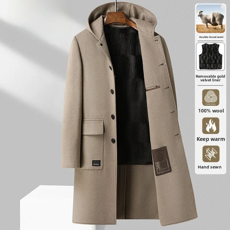 

Длинное двустороннее шерстяное пальто со шляпой, бархатное мужское пальто Faion Urban Sle от LANSBOTER, китайское производство