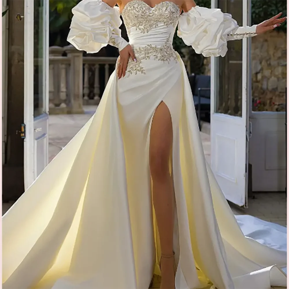 Klassische herzförmige, ärmellose Applikationen, Falten, Meerjungfrau, Braut, Brautkleider, individuelle Brautkleider