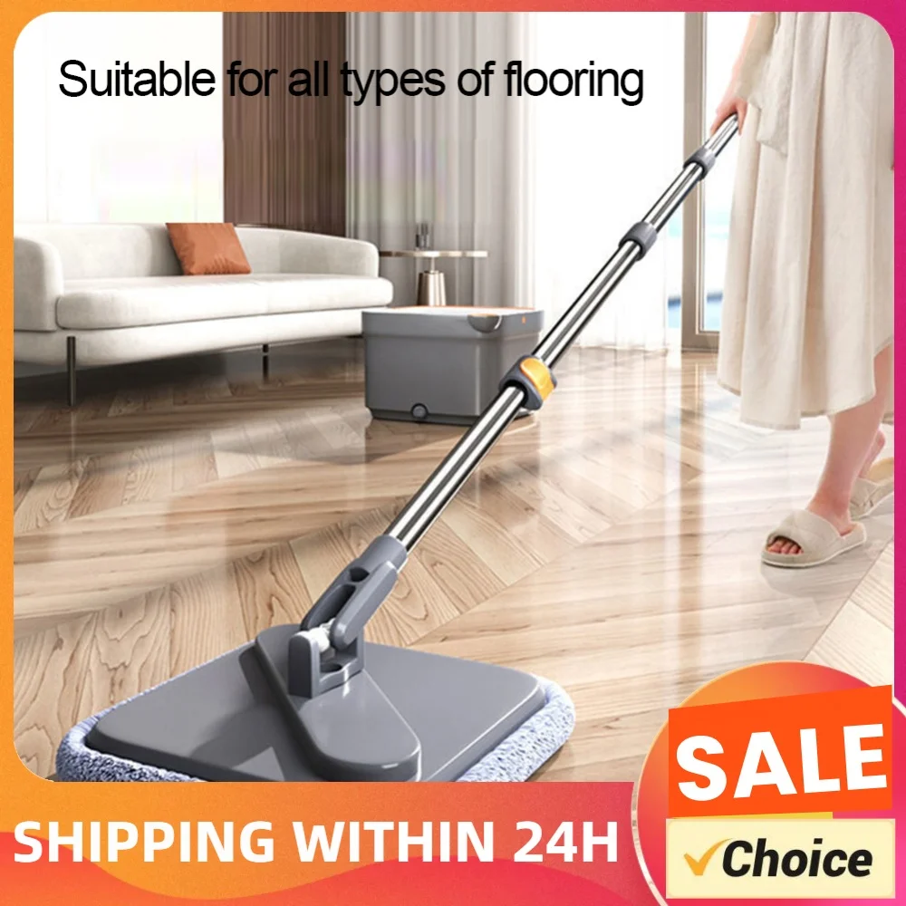 Practical Cleaning Mop with Bucket Deep Cleaning Mop Hand-Free 360 Rotatable Adjustable for Automatic Door Corner