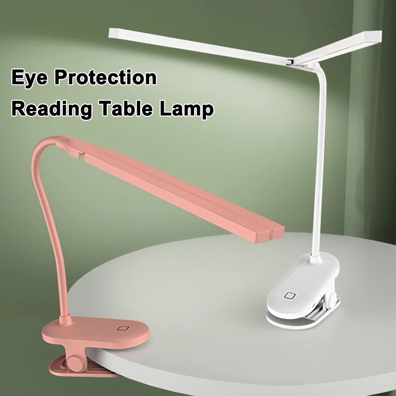 

LED Double Head Eye Protection Reading Table Lamp with Clip Touch Control Dimmable Desk Lamps for Bedroom Dormitory Study Office