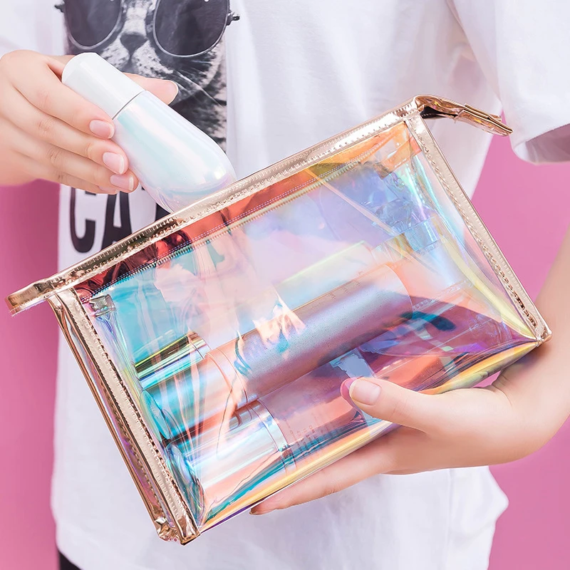 Cosmetic Bag Laser Cosmetic Bag Glitter Travel Accessories Girls Toiletry Bag Airplane Transparent Holographic Makeup Bag