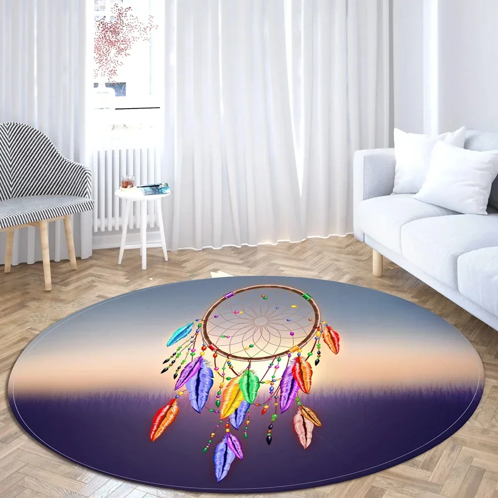 

Бархатный круглый ковер в стиле бохо с кристаллами «Ловец снов», нескользящий напольный коврик с красочным этническим принтом для гостиной, спальни, офисного декора