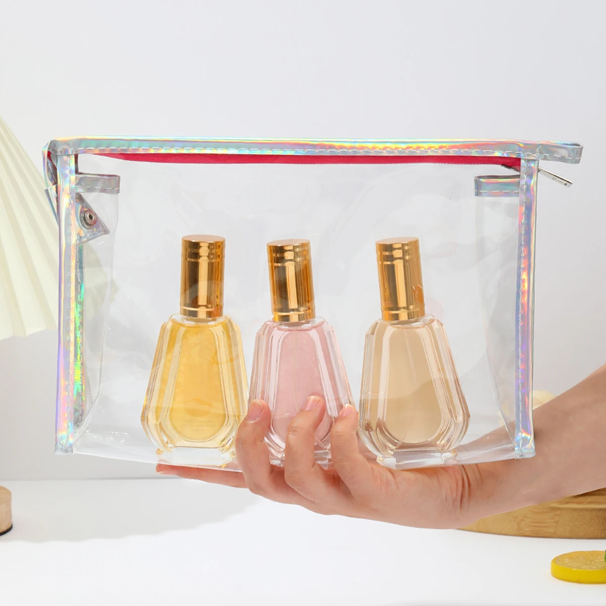 Neue Zweiteilige Wasserdichte PVC-Kosmetiktasche mit Laser-Fischschuppen-Design, Multifunktionale Aufbewahrungs- und Pflegetasche für Damen – Detail 13