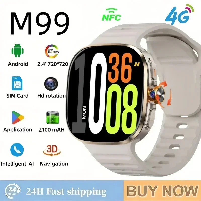 

M99 4G 5G Full Netcom Smartwatch 2.4 inch Amoled Screen insert Sim Card GPS WIFI HD Camera Application Android Smart Watch Men