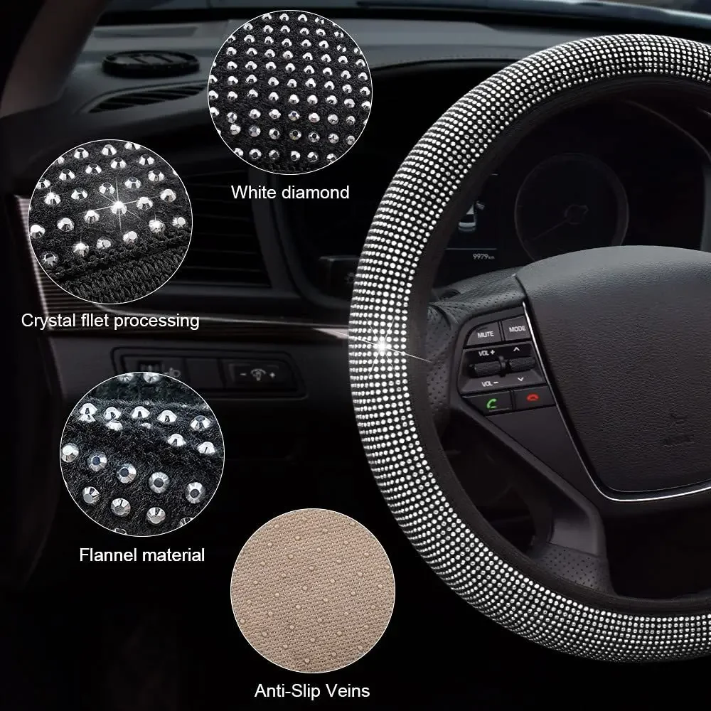 Bling Bling Diamond Rhinestones Crystal Car Steering Wheel Cover PU Leather Auto Accessories Case Car Styling