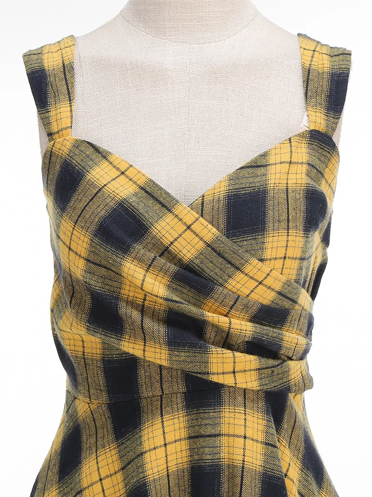 Tonval mouwloze V-hals geruite wikkeljurken voor dames jaren 1950 vintage damesfeest elegante rockabilly swingjurk