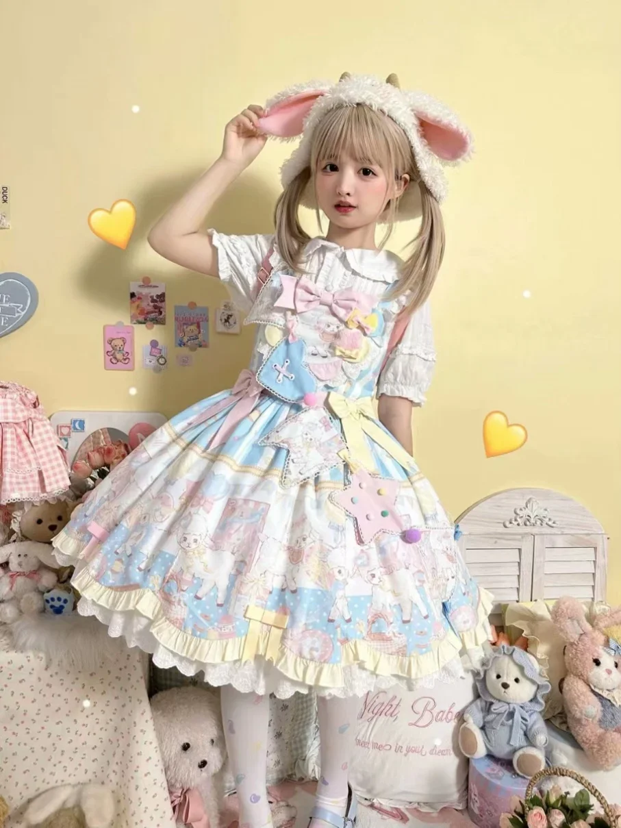 

Lolita Skirt Cute Lo Skirt Jsk Suspender Dress Kawaii Soft Girly Japanese Sweet Tea Party Princess Short Sleeve Vintage Dress