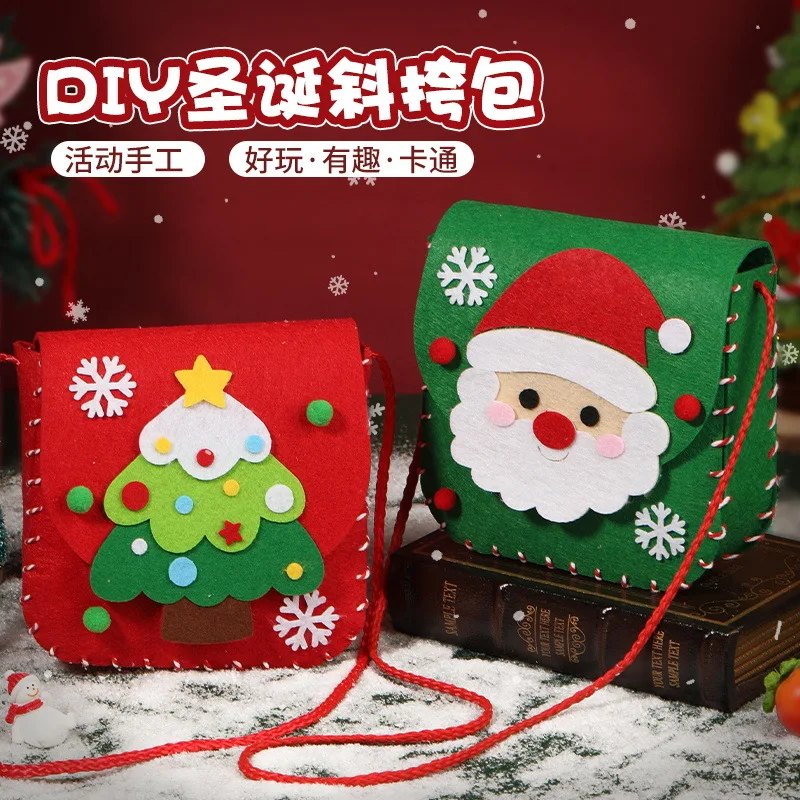 

2PCS Christmas Diagonal Cross Bag Handmade DIY Material Felt Cloth Material Handmade Bag Parent-Child Handmade DIY Material Bag