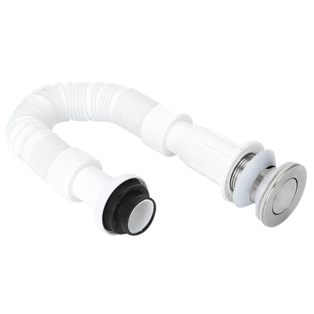 1.46In Hole Diameter Sink Drain Pipe OdorProof S Bend Shape Basin Drain Pipe Stainless Steel Plastic Drain Pipe Home Kitchen