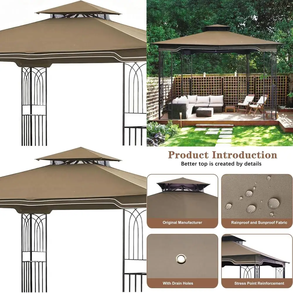 

10x12 Patio Gazebo Replacement Canopy - Khaki, Fits Model L-GZ798PST, L-GZ798PST-E, A111014400, A101004104, A101004105