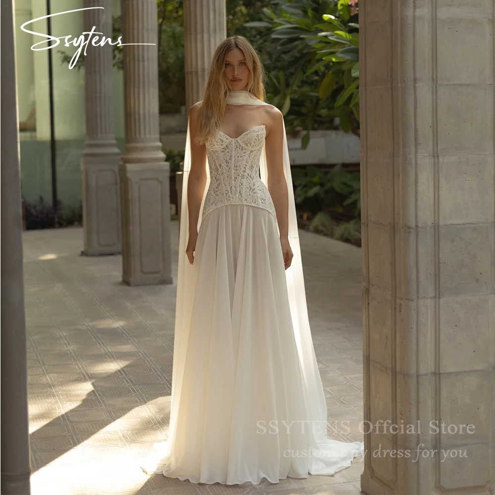 

SSYTENS Elegant lvory Wedding Dresses Strapless Chiffon Beach Bridal Gowns Women Bride Dresses vestido de novia boda Customized
