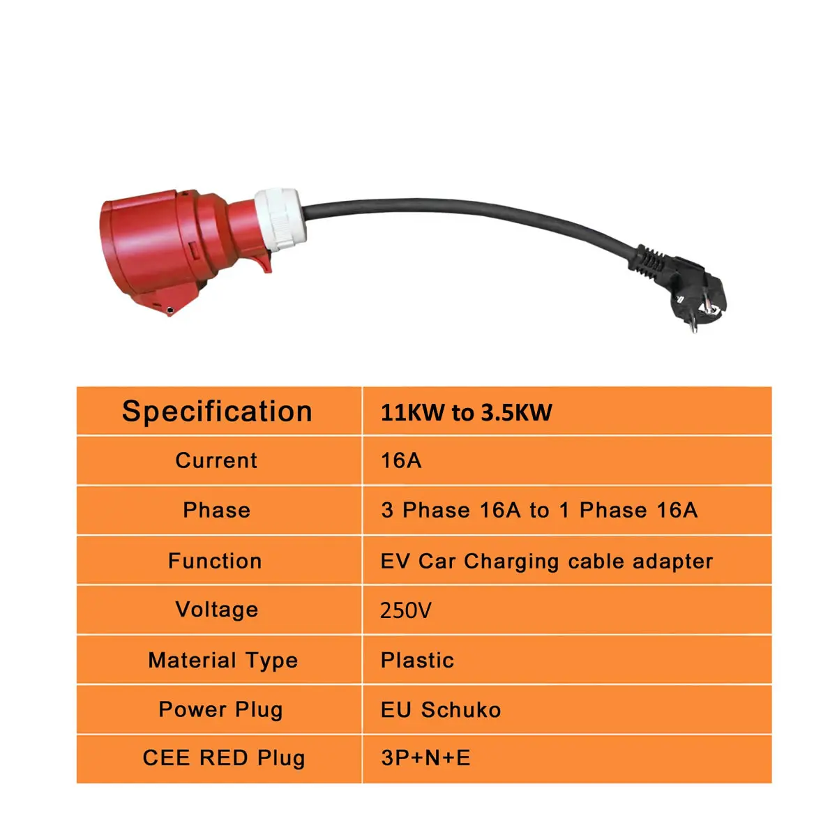 Electric Vehicle Charging Adapter Convert From 11KW to 3.5KW 16A 1P Schuko EU Plug CEE Female 5 Pins For Electric Car Chargers