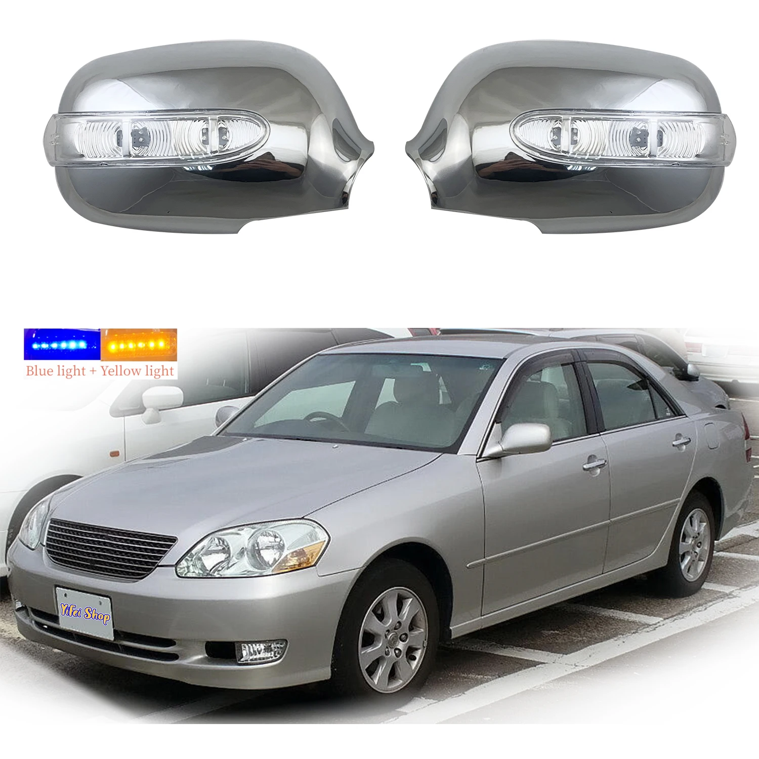 

For Toyota Mark II GX100 GX110 1996 1999 2000 2007 Car ABS Chrome Rearview Accessories Plated Door Mirror Cover With LED light