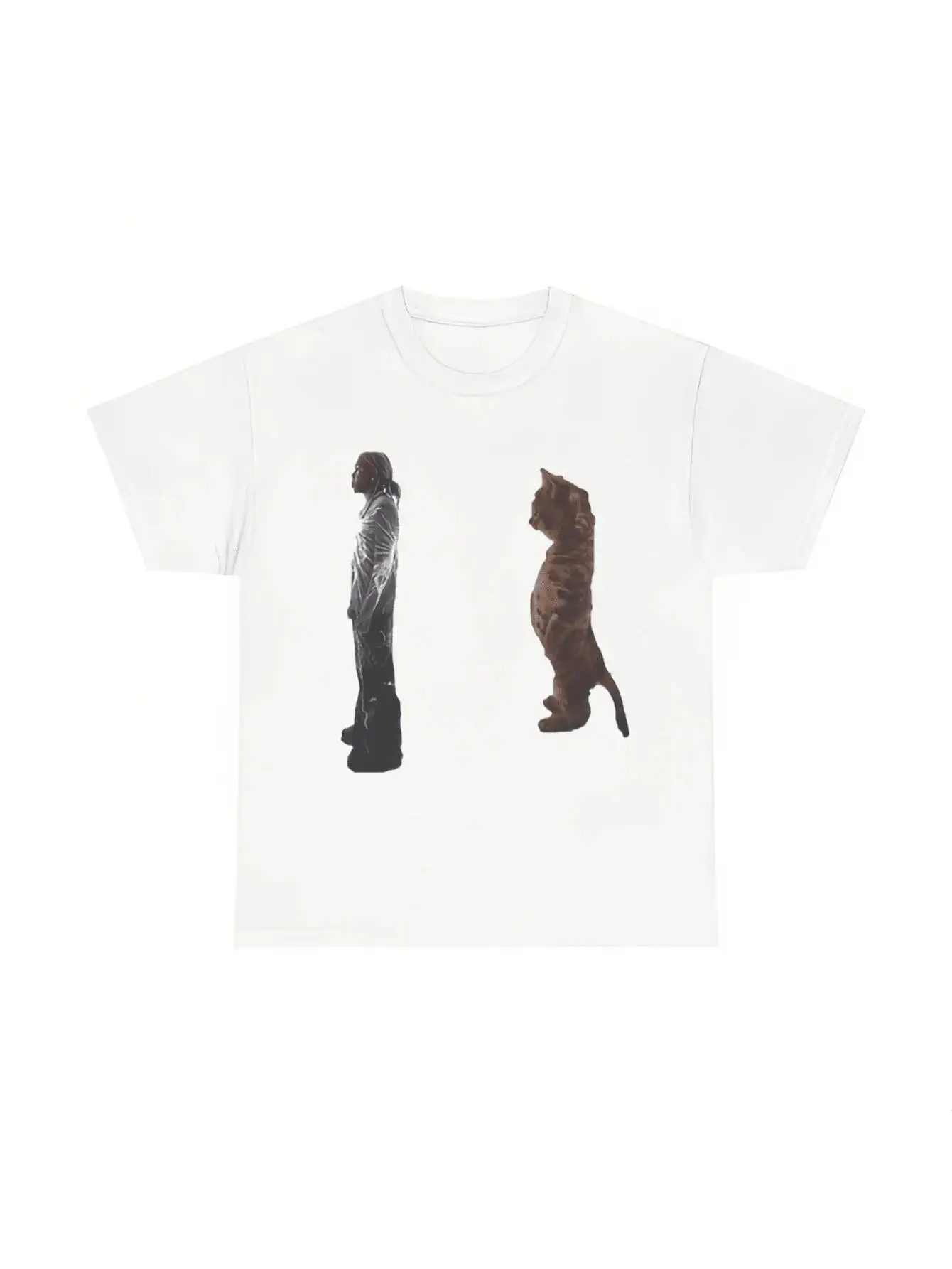 Destroy Lonely Standing Kitty Cat Funny T-Shirt 100% Cotton Trendy Y2K Short-Sleeve Tee-Soft, Quick-Drying, Moisture-Wicking;