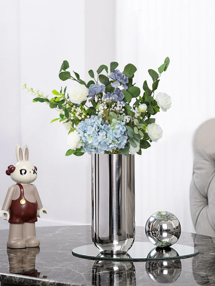 Nordic Modern Sliver Vase Metal Stainless Steel Dried Flowers Luxury Stand for Flowers Home Design Living Room Decoration Gift