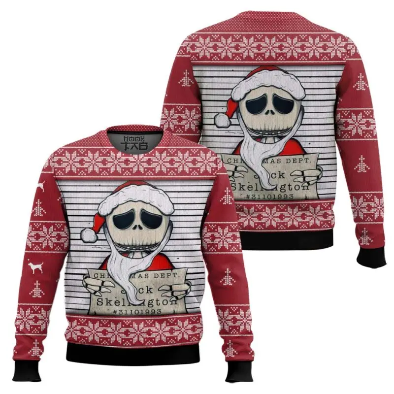 

2025 Autumn/Winter Ugly Christmas Sweater 3D Printed Skull Jack Men and Women Round Neck Hoodies with Velvet Street Leisure Top