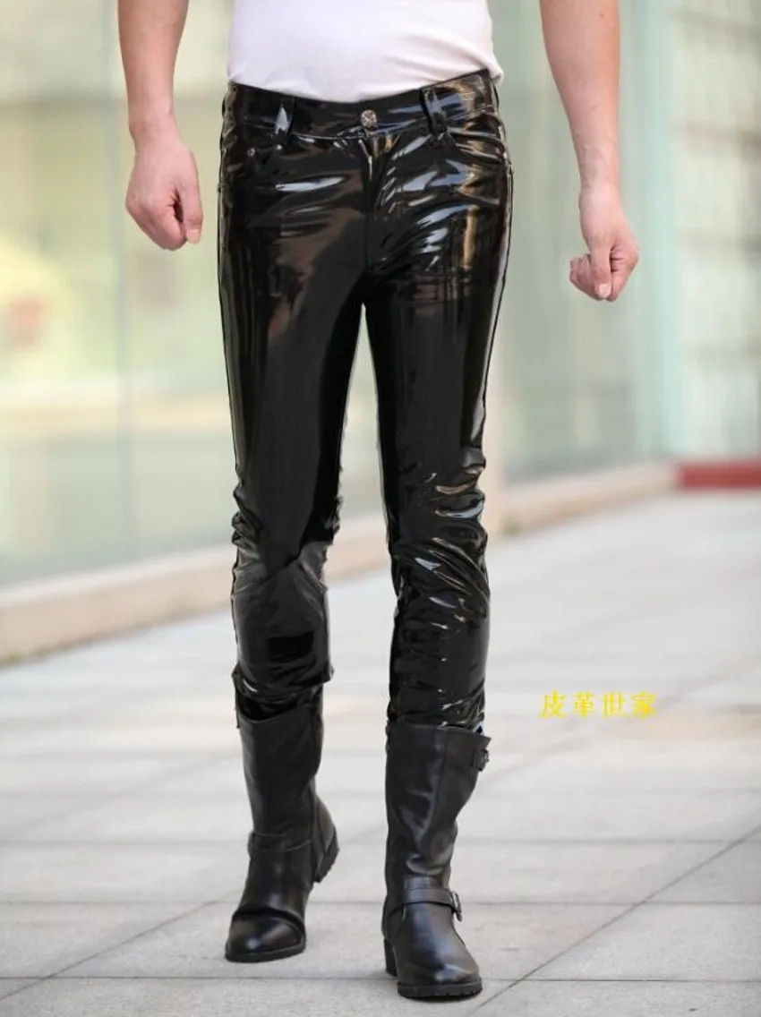 

Brand Spring New Fashion Men Leather Pants Luxury Designer Man Sexy Pant Long Skinny Leather Shiny Patent Party Bar Costumes