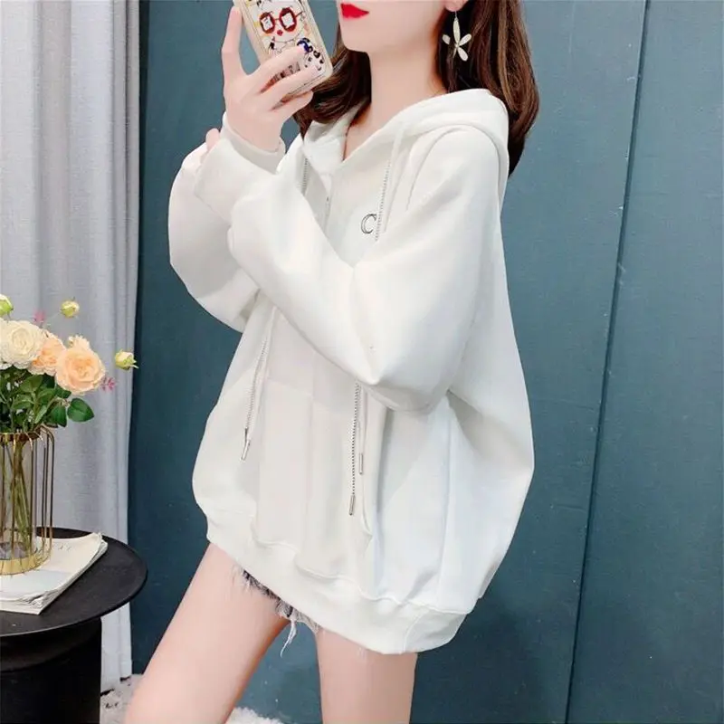 秋の韓国スタイルの女性向けデザインレター刺繍フード付きスウェットシャツ、ゆったりとした怠惰なスタイルの万能トップス