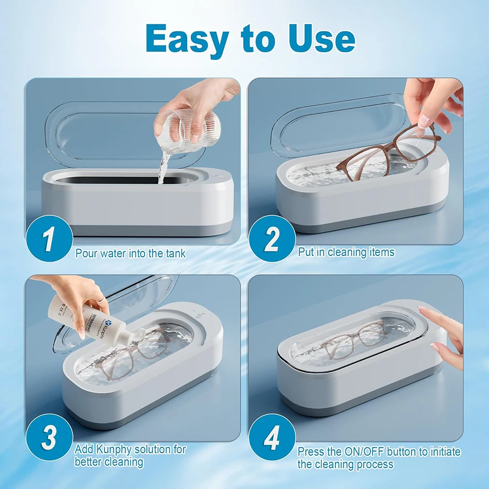 KUNPHY Ultrasonic Cleaning Machine Household 350ML 46KHz Vibration Cleaning Multifunctional Glasses Jewelry Deep Cleaning Tool