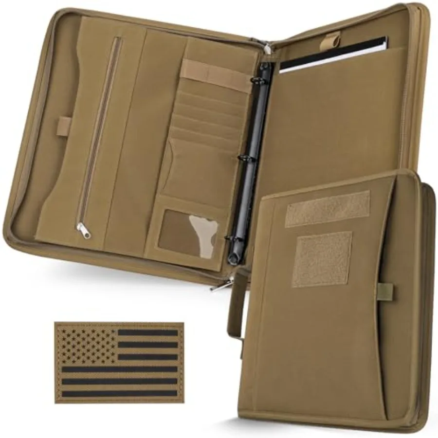 

Portfolio Padfolio Binder Detachable 3-Ring Planner Zip Tactical Notebook Cover with A4 Letter Paper Multi-Pocket Carry Bag for