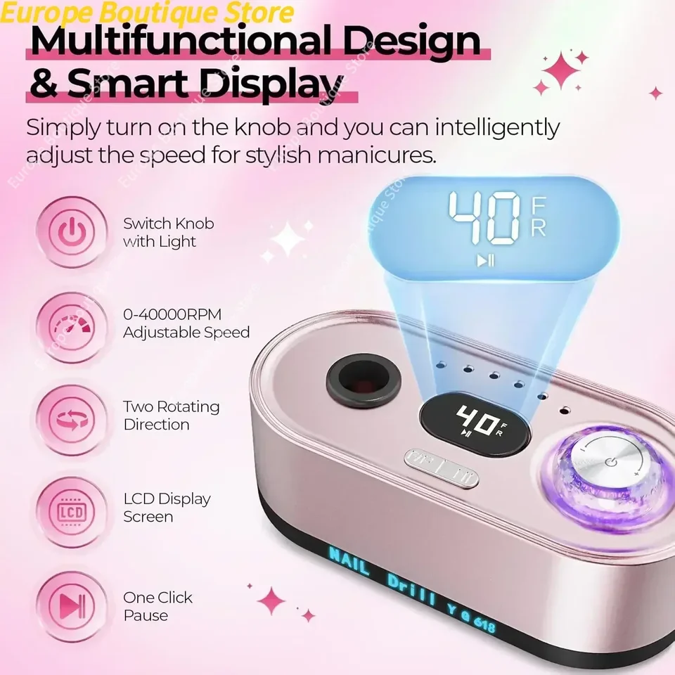 Nuevo 2026 Taladro Eléctrico para Uñas 40000RPM Pantalla LCD Profesional Lima de Uñas Kit de Manicura y Pedicura para Uñas Acrílicas Gel 5