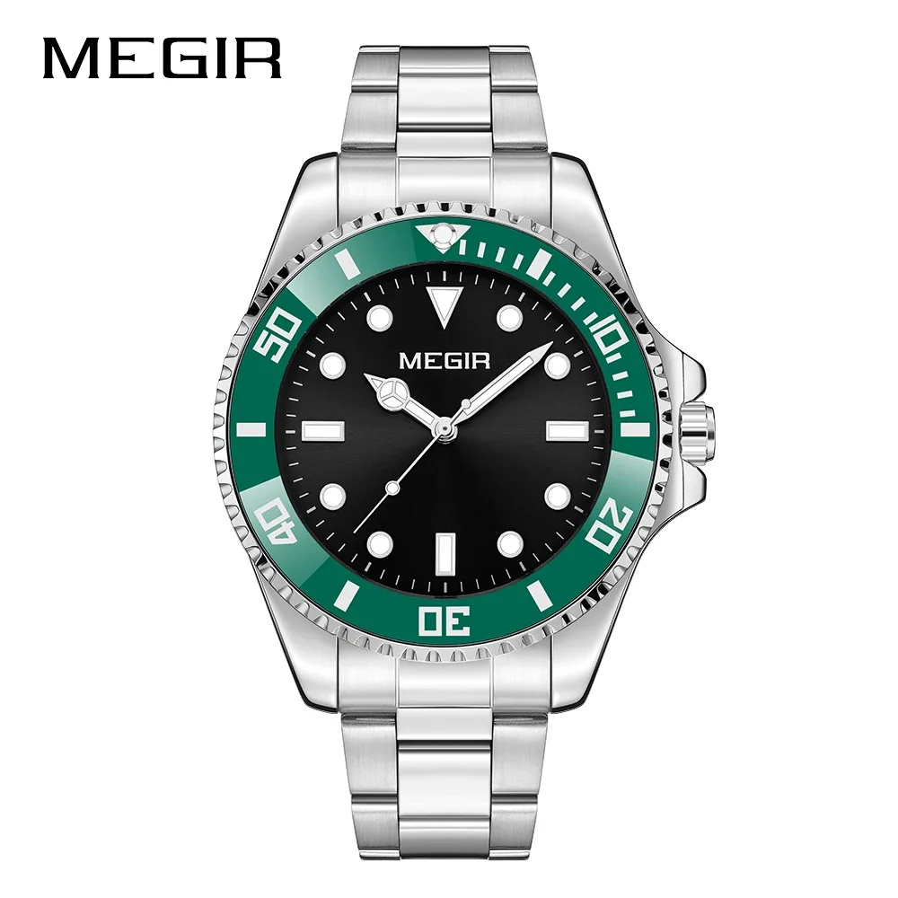 MEGIR Brand Fashion Men's Quartz Watch Steel Strap Display Calendar Watches Classic Man Luxury Waterproof Wristwatch Clock