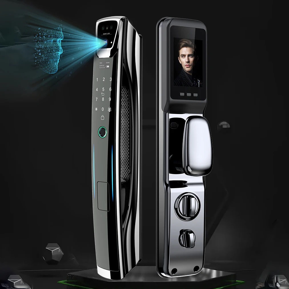 WiFi 3D Face Recognition Aluminum Face Password Recognition Ttlock Smart Biometrics Door Lock with Camera for Front Door