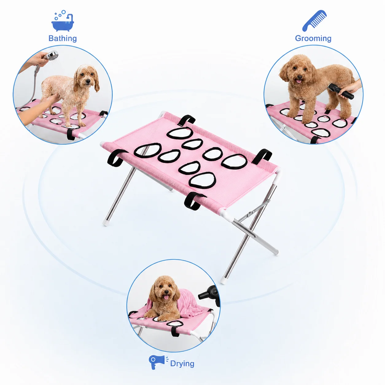 Portable Pet Grooming Bath Hammock Foldable Adjustable Restraint Stand for Dog Cat Washing Nail Trimming Drying