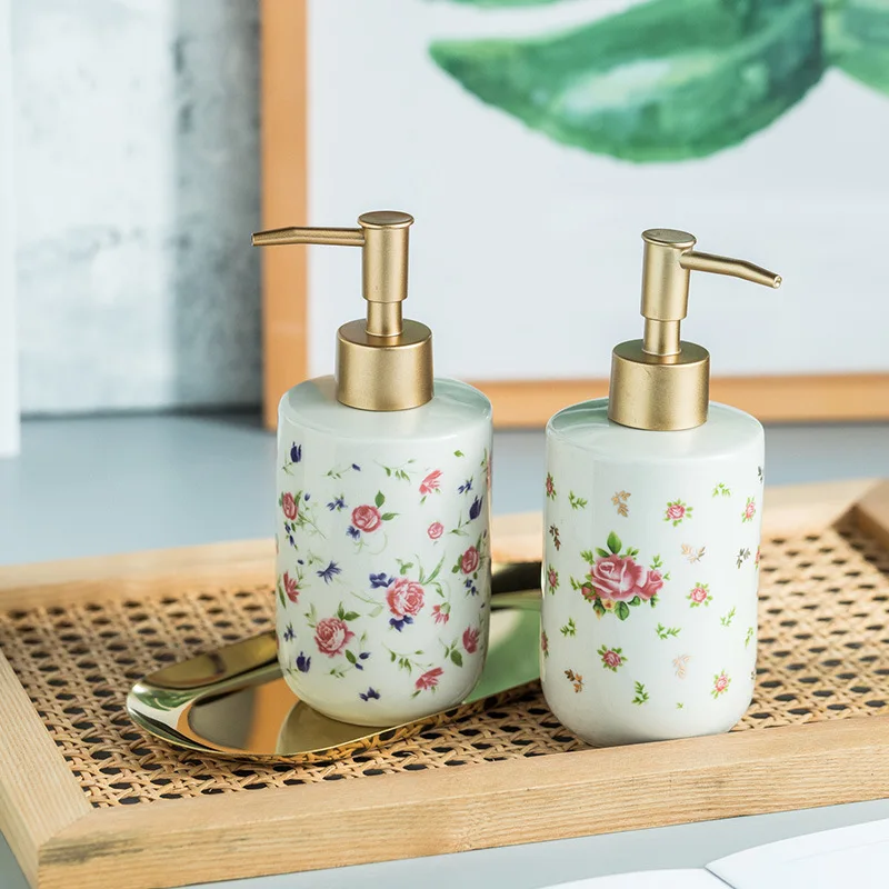 Creative Rose Shower Gel Divided Bottled Press-on Ceramic Hand Sanitizer Bottle Soap Dispenser Toilet Bathroom Accessories