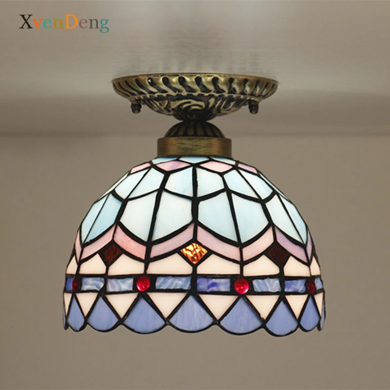 

Tiffany Stained Glass Ceiling Lamp Bedroom Kitchen Living Room Home Decor Corridor Loft Bathroom Light Baroque LED Ceiling Light