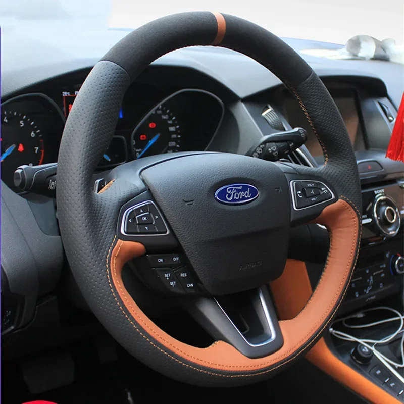 

DIY Hand-Stitched Suede Leather Car Steering Wheel Cover for Ford New Mondeo Edge Kuga Focus