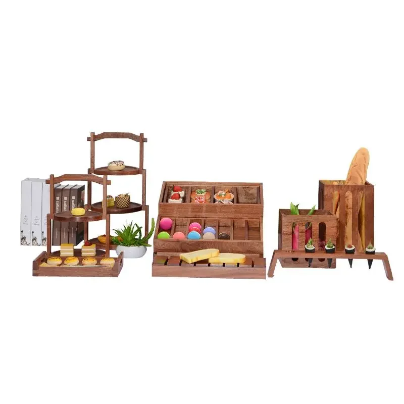 Chinese Dessert Table Ornament Display Rack Set Wooden Cold Food Tray Tea Break Table