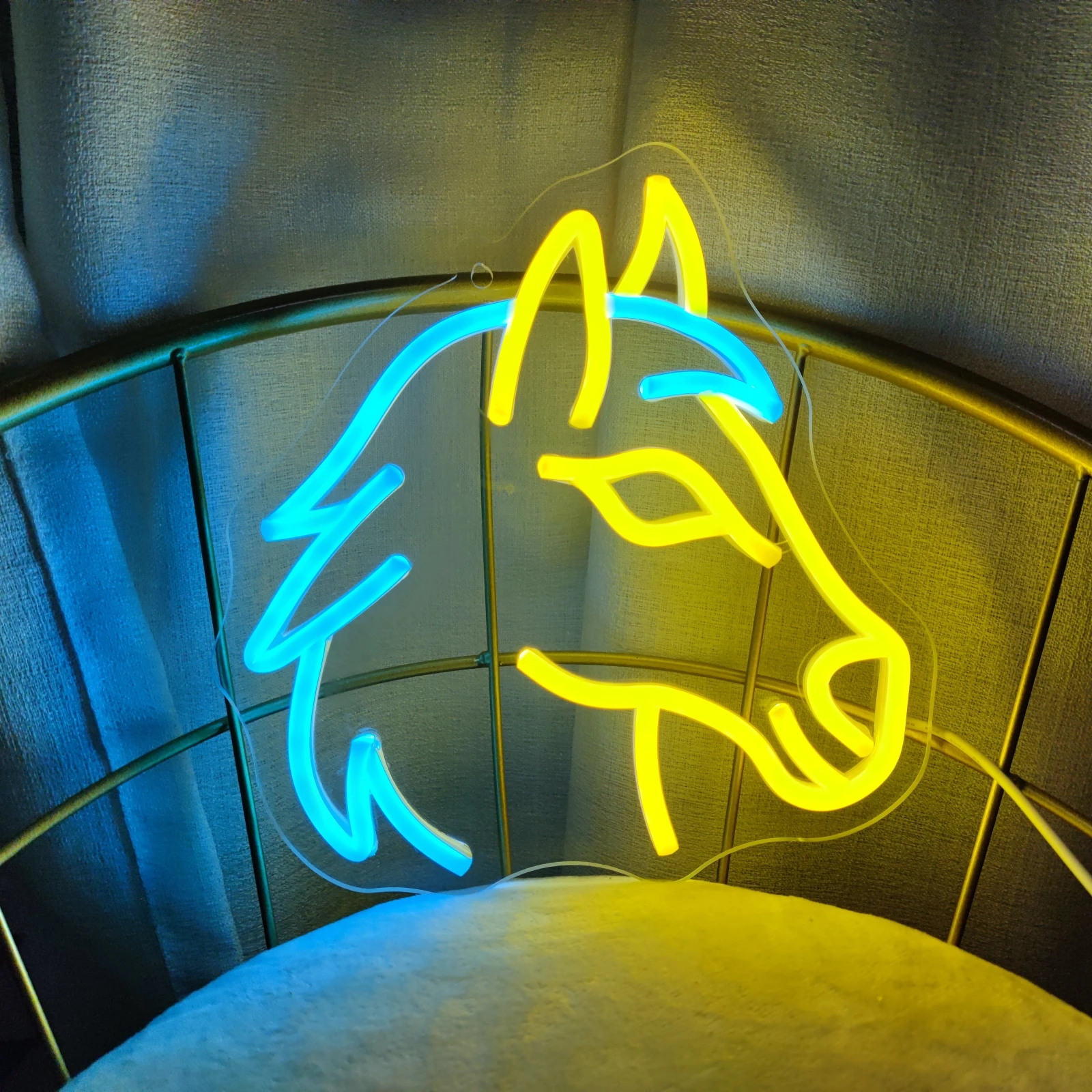 Horse Neon LED Light Sign, Blue and Yellow Horse for Wall Art, Business Store Logo, Bedroom Neon Signs, Christmas Gift