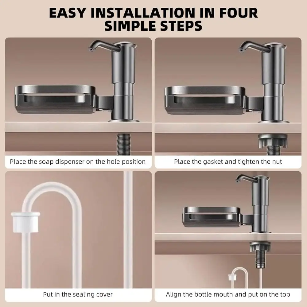 Brushed Nickel Built in Soap Dispenser High Suction Power Wear-resistance Sink Soap Dispenser Rust-proof Space Saving