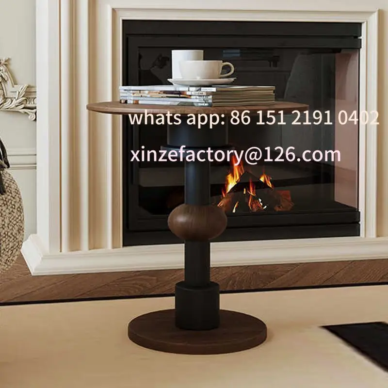 

Customizable French antique solid wood sofa American round coffee table retro light luxury small table living room rack