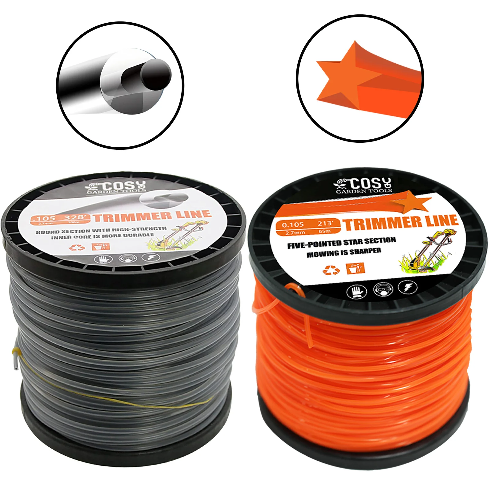 Cortador de desbrozos de 2,7mm x 100m, cortacésped de cuerda afilada, pentagrama, cortacésped de nailon, cabezal de corte, cadena, cortadora de césped, línea de rollo