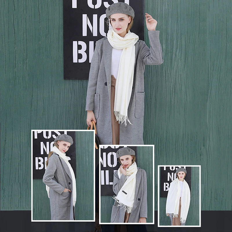 Bufanda de Cachemira de marca de lujo para mujer, Bandana con borlas, chal sólido, Foulard, Tippet, Pashmina, Invierno