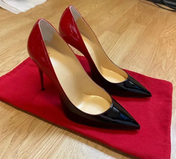 Zapatos de tacón alto con suela roja degradada para mujer, calzado sexy de charol puntiagudo de 12cm, sin tirones, novedad de 2024