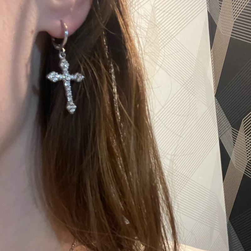 Korean Zircon Crystal Cross Earrings Women Drop Earrings for Gothic Punk Hip Hop Female Piercing Dangle Earrings Party Jewelry