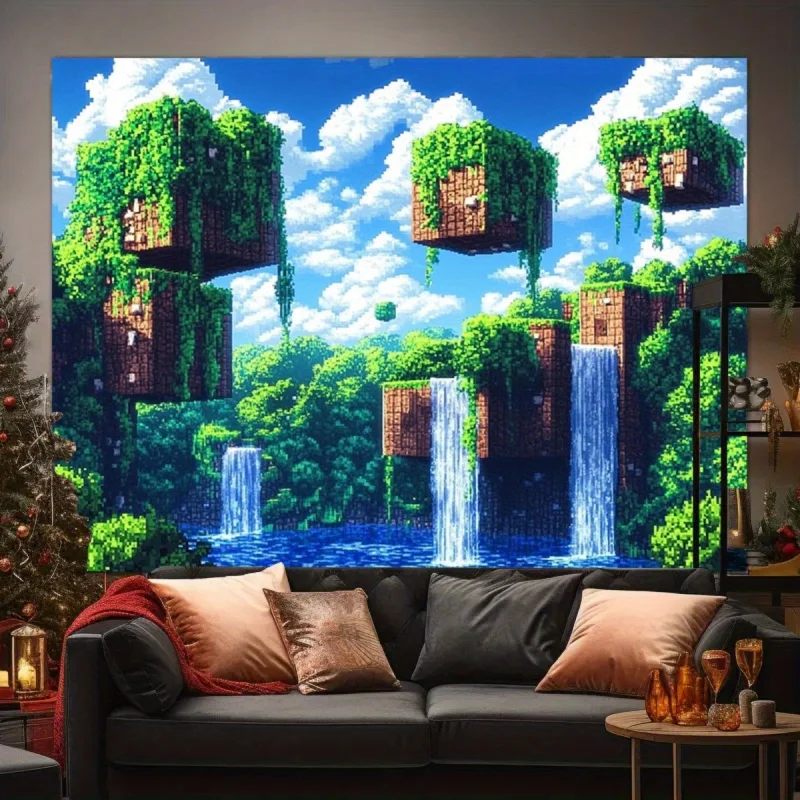 Sandbox Game Theme Decoration Tapestry Manga Exhibition Personalized Studio Atmosphere Retro Pixel Style Background Cloth