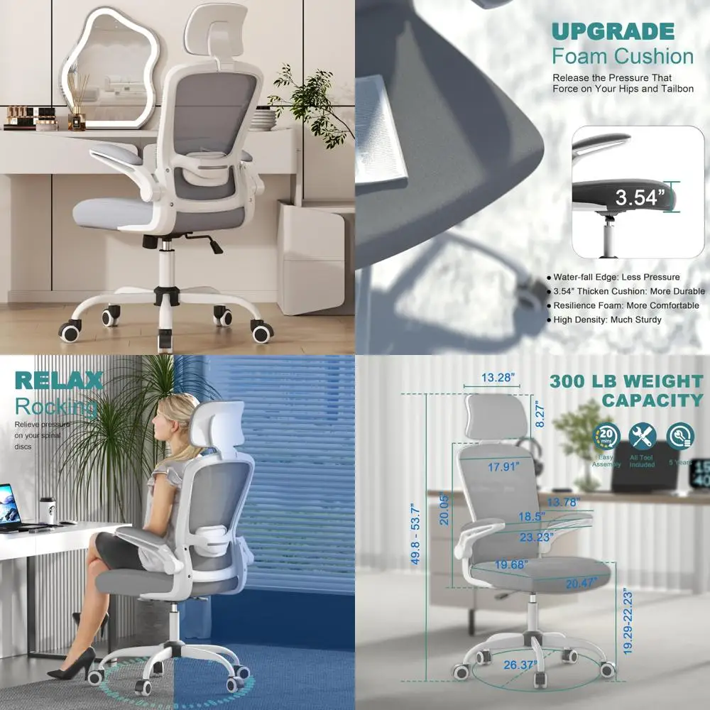 

Ergonomic High Back Desk Chair with Adjustable Lumbar Support and Headrest, Swivel Task Chair for Comfort