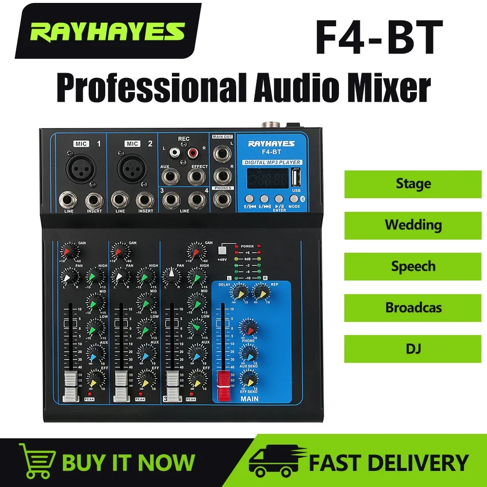 

RAYHAYES F4-BT Professional Audio Mixer Portable Recording Audio Mixer Number Audio Interface for Phone Gaming Karaoke Studio