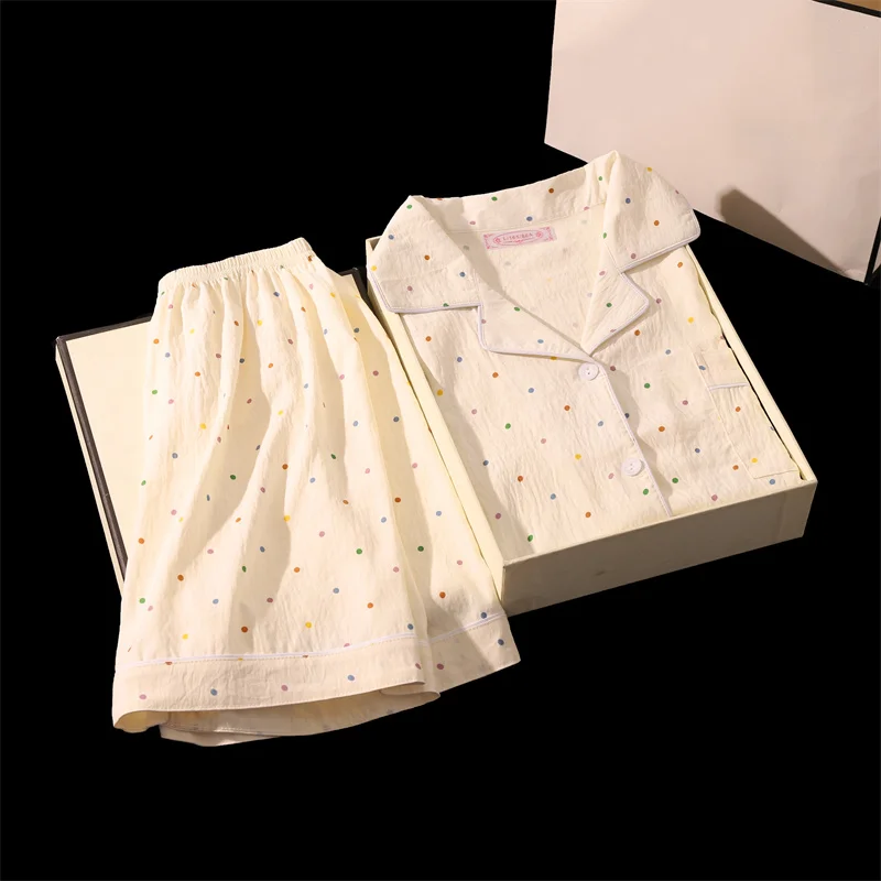 Print Dot Summer Ladies Two-Piece Pajamas Women Shorts and Short-Sleeved Girls New Casual Pajamas Homewear Suit Leisure Wear