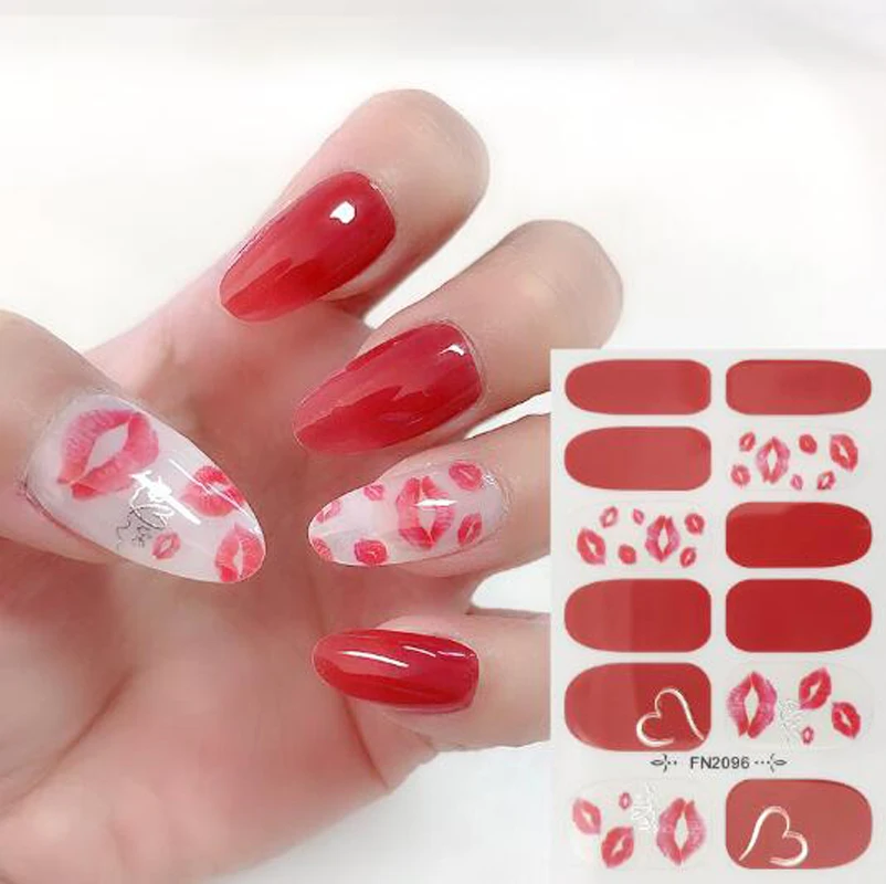 San Valentino Amore Cuore Labbro Adesivi per unghie 3D Copertura completa Adesivo per unghie Avvolge Donne Bellezza Nail Salon Manicure fai da te Decalcomanie