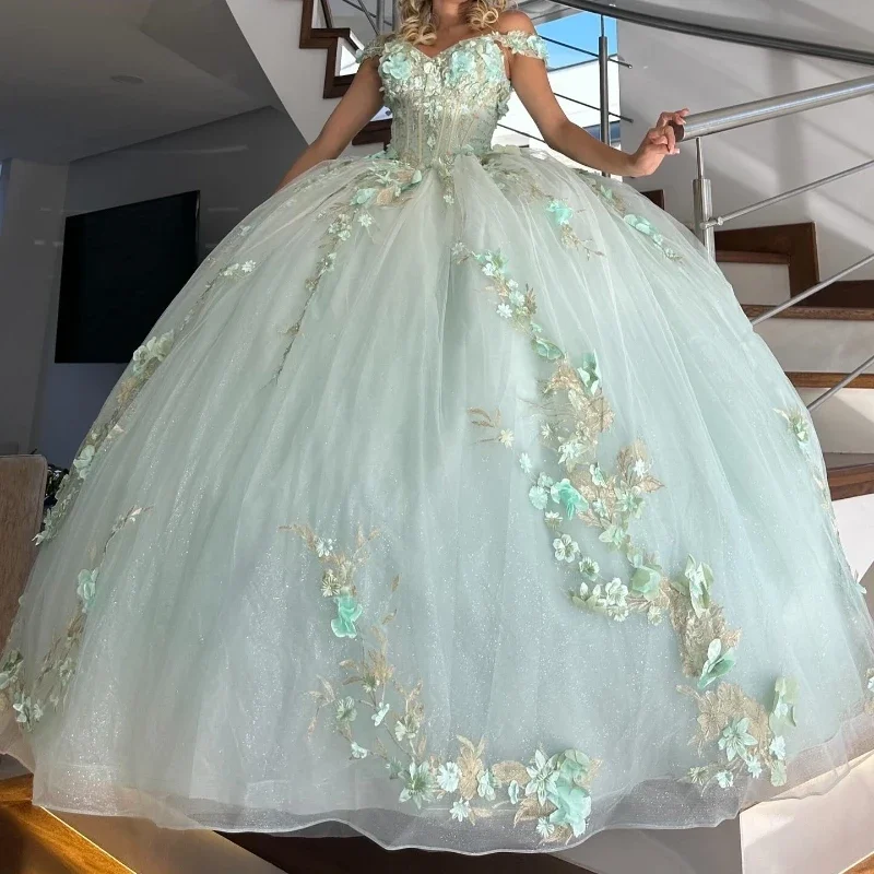 

Angelsbride Vestidos De 15 Años Ball Gown Quinceanera Dresses Off The Shoulder Beading Handmade Flower Girl Party Dress