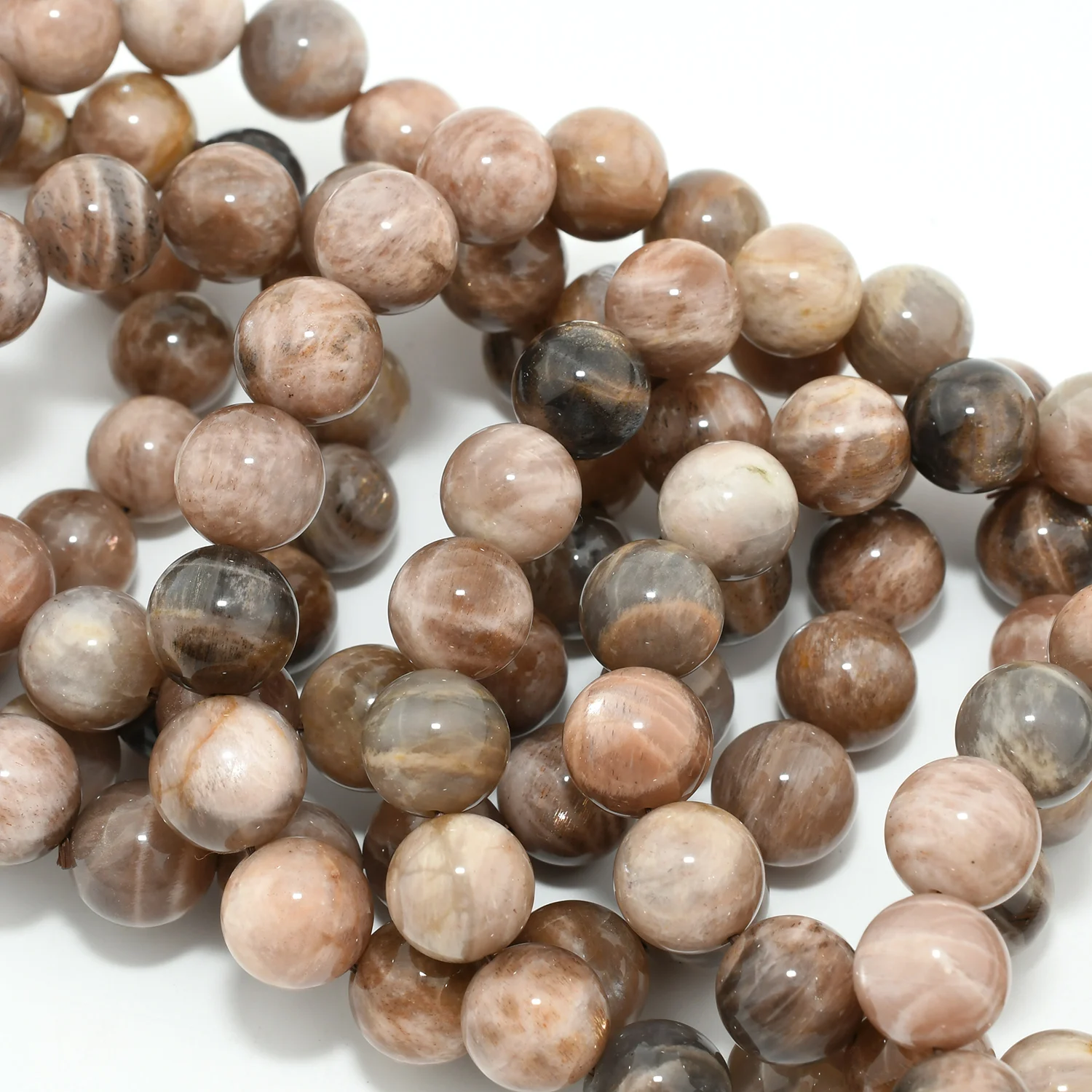 Natural Brown Moonstone + Sunstone Loose Round Beads Bracelet 10mm-10.5mm / 11mm-11.5mm